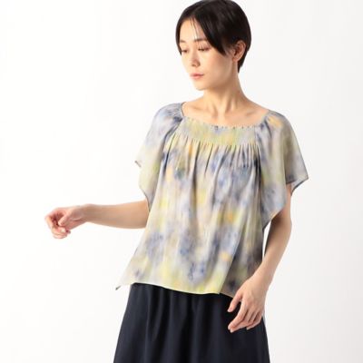 〔　ＴＡＬＬサイズ　〕　【セットアップ対応】強撚割繊アートプリント　タックブラウス（７６１９ＨＧ１０）