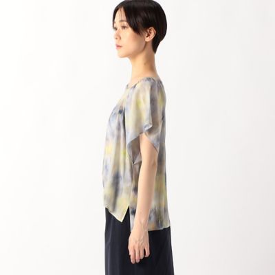 〔　ＴＡＬＬサイズ　〕　【セットアップ対応】強撚割繊アートプリント　タックブラウス（７６１９ＨＧ１０）
