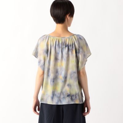 〔　ＴＡＬＬサイズ　〕　【セットアップ対応】強撚割繊アートプリント　タックブラウス（７６１９ＨＧ１０）