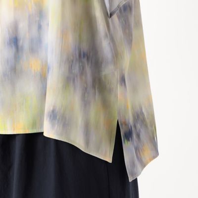 〔　ＴＡＬＬサイズ　〕　【セットアップ対応】強撚割繊アートプリント　タックブラウス（７６１９ＨＧ１０）