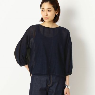 ＜COMME CA TALL (Women/大きいサイズ)＞〔ＴＡＬＬサイズ〕藍染め　からみ織り　ボリュームスリーブプルオーバー（７６１９ＨＹ１６）