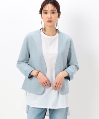 【SALE】【送料無料】トール 〔 TALLサイズ 〕 Wフェイスジャージー ノーカラージャケット サックス