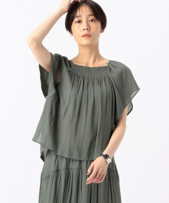 ＜COMME CA TALL (Women/大きいサイズ)＞〔　ＴＡＬＬサイズ　〕　【セットアップ対応】スプリットジョーゼット　シャーリングブラウス（７６２０ＨＧ１２）