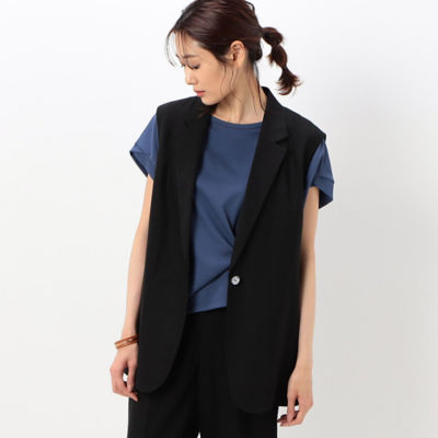 ＜COMME CA TALL (Women/大きいサイズ)＞〔　ＴＡＬＬサイズ　〕　【セットアップ対応】リネンストレッチ　スリーブレスジャケット（７６２０ＶＣ０６）
