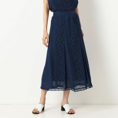 ＜COMME CA TALL (Women/大きいサイズ)＞〔ＴＡＬＬサイズ〕【セットアップ対応】ジオメトリックフラワーケミカルレース　　レーススカート（７６２１ＦＹ０９）