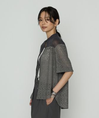 ＜COMME CA TALL (Women/大きいサイズ)＞〔　ＴＡＬＬサイズ　〕　リネンコードレース　シャツブラウス（７６２１ＨＫ２６）