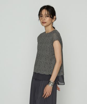 ＜COMME CA TALL (Women/大きいサイズ)＞〔　ＴＡＬＬサイズ　〕　リネンコードレース　レイヤード風ブラウス（７６２１ＨＫ２７）