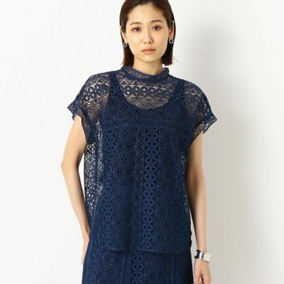 ＜COMME CA TALL (Women/大きいサイズ)＞〔ＴＡＬＬサイズ〕【セットアップ対応】ジオメトリックフラワーケミカルレース　　総レースブラウス（７６２１ＨＹ１８）