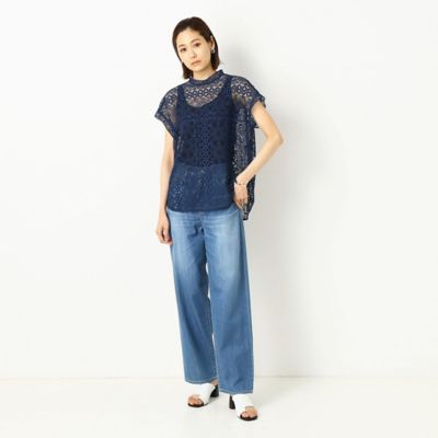 〔ＴＡＬＬサイズ〕【セットアップ対応】ジオメトリックフラワーケミカルレース　　総レースブラウス（７６２１ＨＹ１８）
