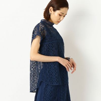 〔ＴＡＬＬサイズ〕【セットアップ対応】ジオメトリックフラワーケミカルレース　　総レースブラウス（７６２１ＨＹ１８）