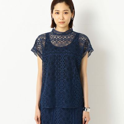 〔ＴＡＬＬサイズ〕【セットアップ対応】ジオメトリックフラワーケミカルレース　　総レースブラウス（７６２１ＨＹ１８）