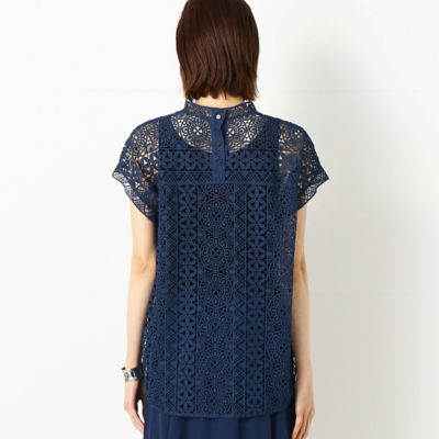 〔ＴＡＬＬサイズ〕【セットアップ対応】ジオメトリックフラワーケミカルレース　　総レースブラウス（７６２１ＨＹ１８）