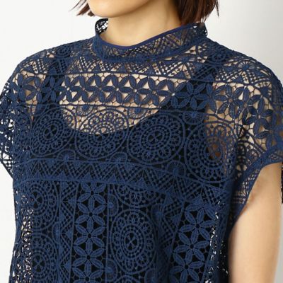 〔ＴＡＬＬサイズ〕【セットアップ対応】ジオメトリックフラワーケミカルレース　　総レースブラウス（７６２１ＨＹ１８）