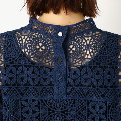 〔ＴＡＬＬサイズ〕【セットアップ対応】ジオメトリックフラワーケミカルレース　　総レースブラウス（７６２１ＨＹ１８）