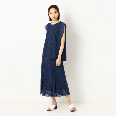 〔ＴＡＬＬサイズ〕【セットアップ対応】ジオメトリックフラワーケミカルレース　レース×ラミーちりめんフリルブラウス（７６２１ＨＹ１９）