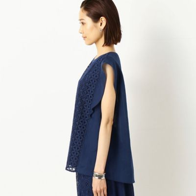 〔ＴＡＬＬサイズ〕【セットアップ対応】ジオメトリックフラワーケミカルレース　レース×ラミーちりめんフリルブラウス（７６２１ＨＹ１９）