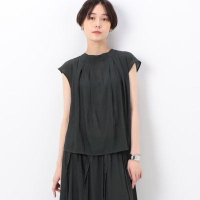 ＜COMME CA TALL (Women/大きいサイズ)＞〔　ＴＡＬＬサイズ　〕　【セットアップ対応】スプリットジョーゼット　アートプリント　タックブラウス（７６２２ＨＣ１４）