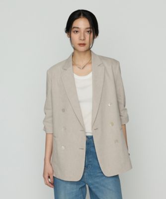 ＜COMME CA TALL (Women/大きいサイズ)＞〔　ＴＡＬＬサイズ　〕　リネンストレッチ　ダブルブレストジャケット（７６３３ＪＫ０３）