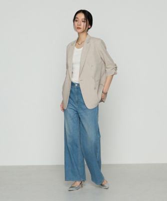 美品✨23区 大きいサイズコットンリネン ストレッチダブルブレスト ジャケット TALLサイズ 〕 リネンストレッチ ダブルブレストジャケット