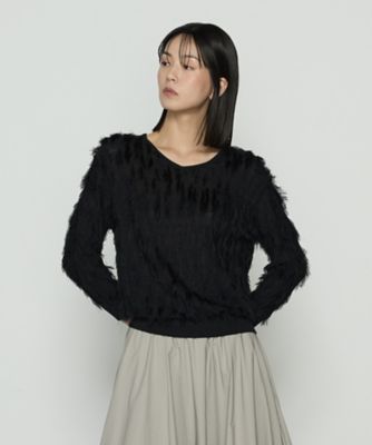 ＜COMME CA TALL (Women/大きいサイズ)＞〔　ＴＡＬＬサイズ　〕　フリンジジャカード　Ｖネックニット（７６４１ＩＭ０２）