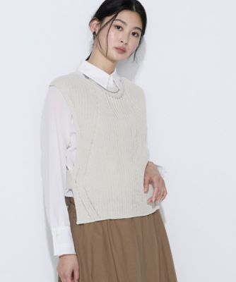 ＜COMME CA TALL (Women/大きいサイズ)＞〔　ＴＡＬＬサイズ　〕　和紙混ドライタッチ　ニットジレ（７６４２ＩＯ０４）