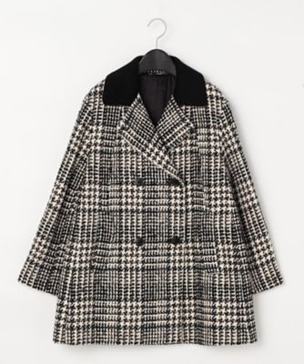 ＜COMME CA TALL (Women/大きいサイズ)＞〔　ＴＡＬＬサイズ　〕　ロービングチェック　ダブルブレストＡラインハーフコート（７６９０ＷＥ０７）
