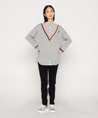 Vネックテニスワッペン付き ニットプルオーバー（7703IK03