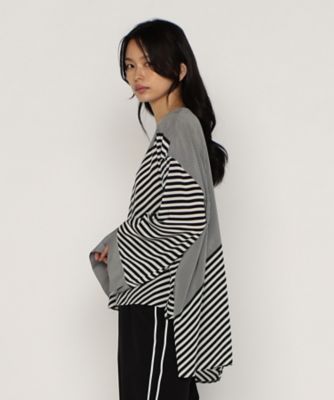 パネルストライプ ノーカラーブラウス（7705BK01） | β (Women