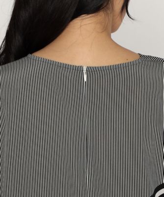パネルストライプ ノーカラーブラウス（7705BK01） | β (Women