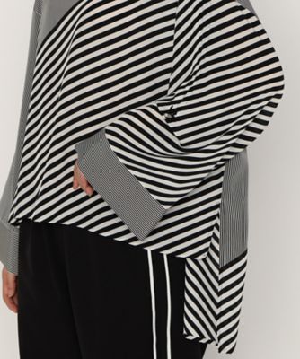 パネルストライプ ノーカラーブラウス（7705BK01） | β (Women