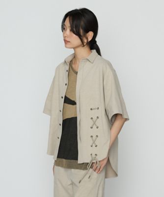 「高評価！」注目のレビュ セットアップ対応】レースアップ半袖シャツ（7706HK05 トップス