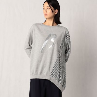 ＜β (Women)＞ミニ裏毛スパンコール×デシンストライプ　半分こトレーナー（７７０７ＴＡ１７）