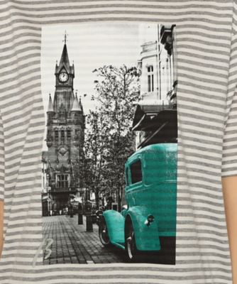 風景柄プリント　ボーダーＴシャツ（７７０９ＴＧ１０）