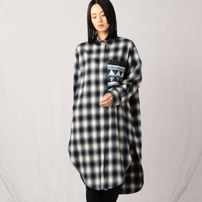 ＜β (Women)＞オンブレーシャギーチェックニット　ポケット付きロングシャツ（７７１２ＨＡ１１）