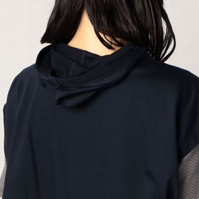 【アンサンブル】無地×ボーダーのフーデッド　プルオーバー（７７２０ＥＣ０９）