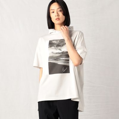 ＜β (Women)＞幅広天竺空と海プリント　フーディープルオーバー（７７２０ＥＣ１１）