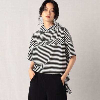 ＜β (Women)＞ボーダー切り替えフーディー　プルオーバー（７７２０ＥＣ１５）