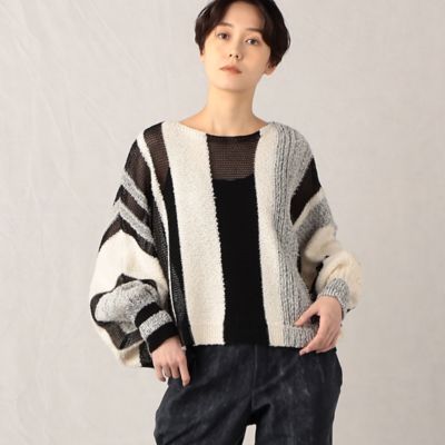 ＜β (Women)＞ループ×コード　ストライプ　ニットプルオーバー（７７２３ＩＣ０６）