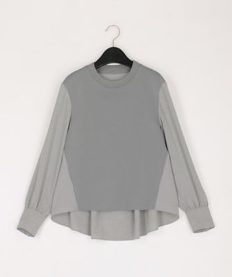 ＜Gabardine K.T+ (Women/大きいサイズ)＞〔　＋サイズ　〕　バックサテン梨地　ニットドッキングブラウス（７８０１ＢＫ０１）