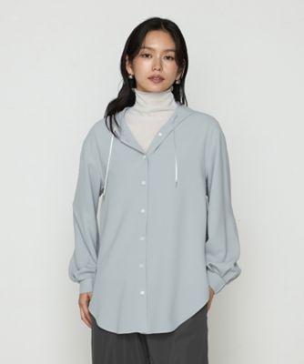 ＜Gabardine K.T+ (Women/大きいサイズ)＞〔　＋サイズ　〕　バックサテン梨地　フード付きブラウス（７８０１ＢＫ０２）
