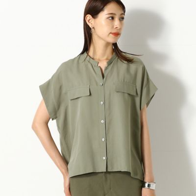 〔＋サイズ〕ドレープストライプ　ショートブラウス（７８０１ＢＺ０２）