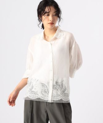 Gabardine K.T+ (Women/大きいサイズ)/ギャバジンケーティープラス 〔　＋サイズ　〕　ラミーコットンエンブロイダリー　シアー刺繍のシンプルシャツ（７８０２ＨＨ０２）