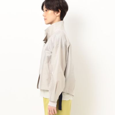 〔　＋サイズ　〕　【洗える】ストレッチタフタ　アシンメトリーカラーのブルゾン（７８０３ＶＣ０２）