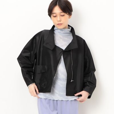 〔　＋サイズ　〕　【洗える】ストレッチタフタ　アシンメトリーカラーのブルゾン（７８０３ＶＣ０２）