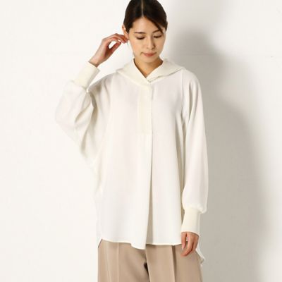 ＜Gabardine K.T+ (Women/大きいサイズ)＞〔＋サイズ〕【洗える】とろ～ん梨地ジョーゼット　ニットフード付きブラウス（７８０４ＨＹ０３）