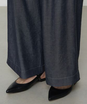 ＋サイズ 〕 オトナシャンブレー タックワイドパンツ