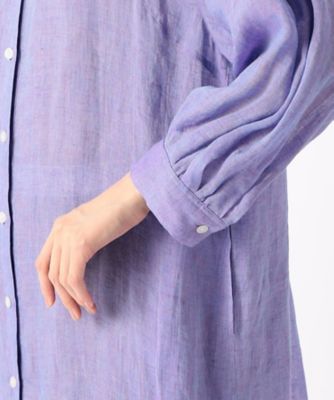 〔　＋サイズ　〕　リネン・ルポワン染シャンブレー　リネンロングシャツ（７８０７ＨＧ０４）