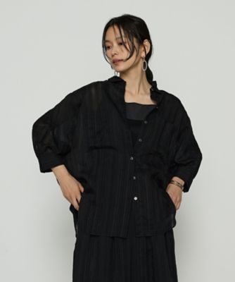 ＜Gabardine K.T+ (Women/大きいサイズ)＞〔　＋サイズ　〕　ジャカードボーダー　身幅たっぷりシャツ（７８０７ＨＫ０３）