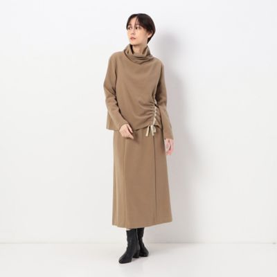 〔　＋サイズ　〕　【セットアップ対応】のびのびフラノジャージー　あたたか襟のドロストプルオーバー（７８０８ＥＡ１０）