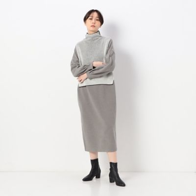 〔　＋サイズ　〕　のびのびフラノジャージー　ニットベスト付ワンピース（７８０８ＯＡ０９）